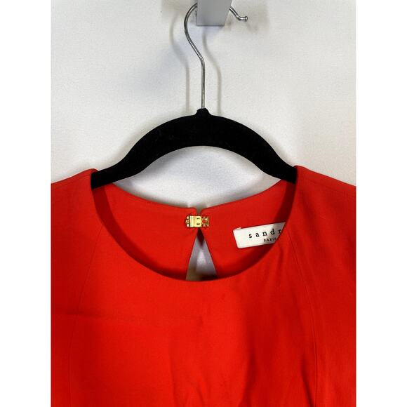SANDRO Requiem Open-Back Mini Dress in Rogue Red LBD 3/4 Sleeve Size 2 M - Picture 2 of 12